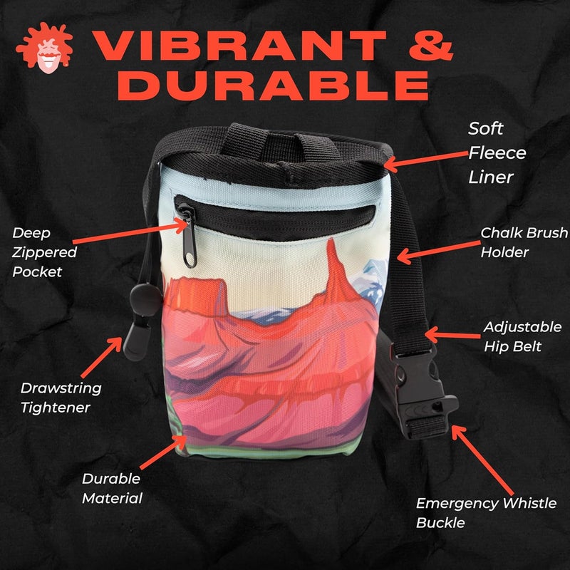 Gnarly Dood Rock Climbing Chalk Bag | for Outdoor, Gym, & Bouldering | Adjustable Waist Belt, Durable Drawstring Closure, & Zippered Pocket - Image 2